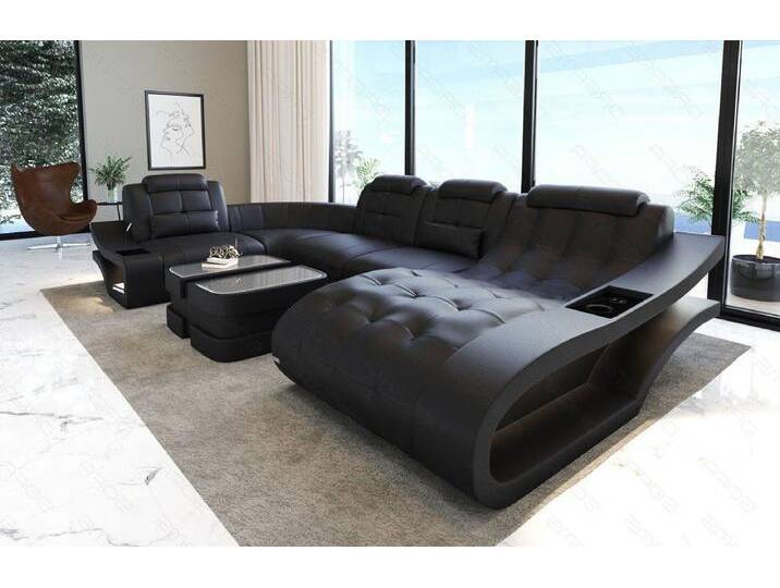 Sofa Dreams Wohnlandschaft Ledersofa Leder Couch Elegante U-Form Ledercouch, schwarz, Ohne Bettfunktion-RGB-LED-Beleuchtung, schwarz von sofa-dreams
