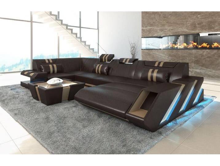 Sofa Dreams Wohnlandschaft Ledersofa Ledercouch Apollonia U Form Leder Sofa, Couch, mit LED, Designersofa, beige braun Sofa Dreams Wohnlandschaft Ledersofa Ledercouch Apollonia U Form Leder Sofa, Couch, mit LED, Designersofa, beige braun von sofa-dreams