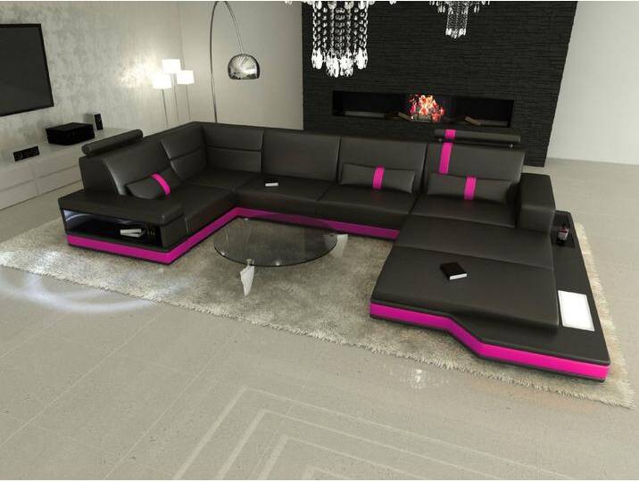Sofa Dreams Wohnlandschaft Ledersofa Ledercouch Messana U Form Leder Sofa, Couch, mit LED, Designersofa, schwarz Sofa Dreams Wohnlandschaft Ledersofa Ledercouch Messana U Form Leder Sofa, Couch, mit LED, Designersofa, schwarz von sofa-dreams