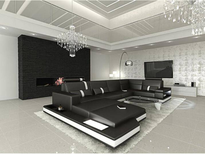 Sofa Dreams Wohnlandschaft Ledersofa Ledercouch Messana U Form Leder Sofa, Couch, mit LED, Designersofa, schwarz von sofa-dreams