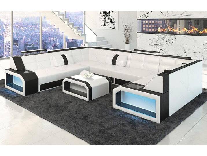 Sofa Dreams Wohnlandschaft Ledersofa Pesaro Mini U Form, Designersofa, Sofa mit Licht und USB, schwarz weiß, Weiss-Schwarz von sofa-dreams