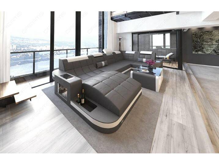 Sofa Dreams Wohnlandschaft Ledersofa Wave Mini U Form, Designersofa, grau, Grau-Weiss von sofa-dreams