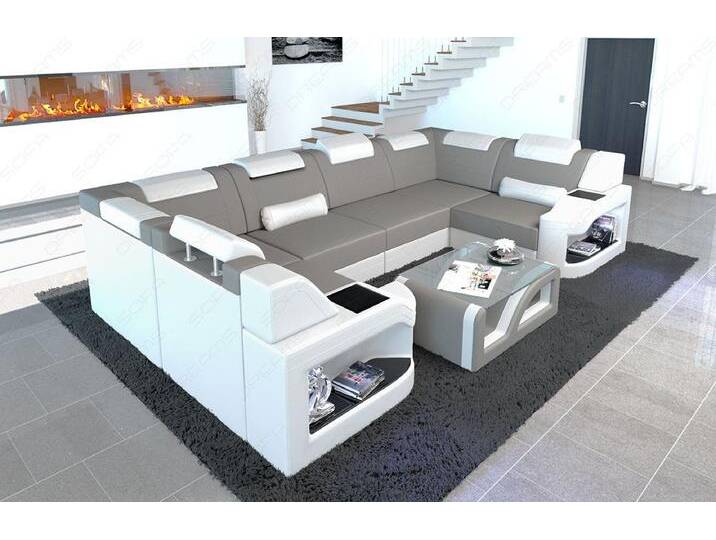 Sofa Dreams Wohnlandschaft Polster Design Stoffsofa Padua U Form M Mikrofaser Stoff Sofa, grau, Mit Bettfunktion, hellgrau-weiß von sofa-dreams