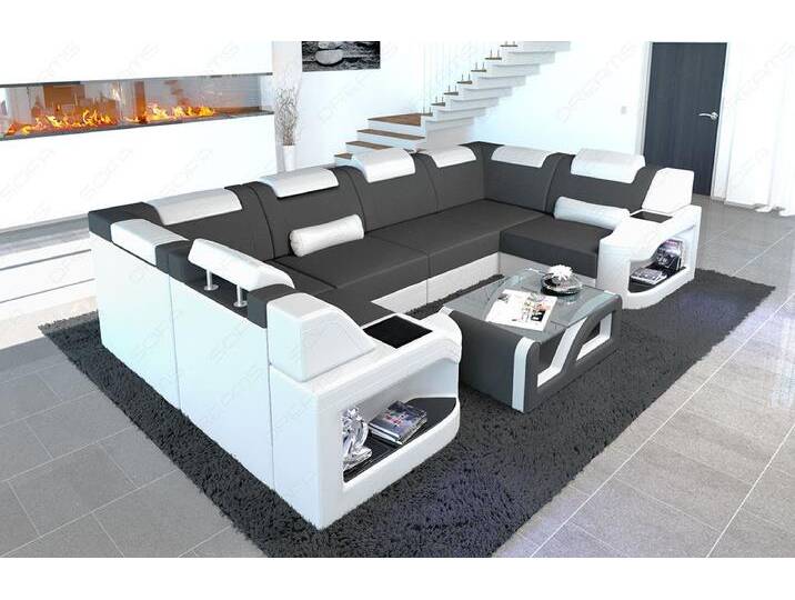 Sofa Dreams Wohnlandschaft Polster Design Stoffsofa Padua U Form M Mikrofaser Stoff Sofa, grau, Ohne Bettfunktion, dunkelgrau-weiß von sofa-dreams
