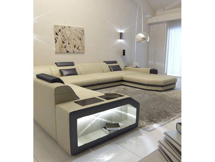 Sofa Dreams Wohnlandschaft Prato XXL Mini Leder, Designersofa, Ottomane, LED, verstellbare Kopfstützen, USB, 6-Sitzer, Designcouch, beige schwarz Sofa Dreams Wohnlandschaft Prato XXL Mini Leder, Designersofa, Ottomane, LED, verstellbare Kopfstützen, USB, 6-Sitzer, Designcouch, beige schwarz von sofa-dreams