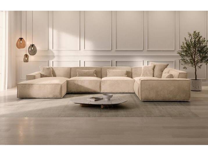 Sofa Dreams Wohnlandschaft Samtstoff Sofa Polstersofa Formenta U Form Stoffsofa Modern, beige, Beige von sofa-dreams