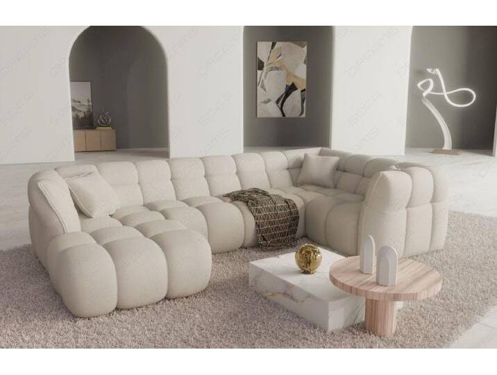 Sofa Dreams Wohnlandschaft Santander U Form 6-Sitzer Sofa, Ottomane Loungesofa versch. Stoffbezüge, Samt-Fog von sofa-dreams