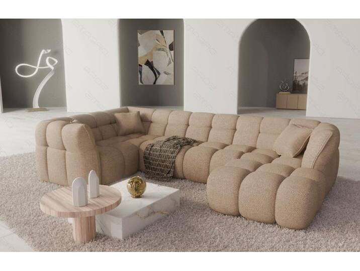Sofa Dreams Wohnlandschaft Santander U Form 6-Sitzer Sofa, Ottomane Loungesofa versch. Stoffbezüge, Webstoff-Camel von sofa-dreams