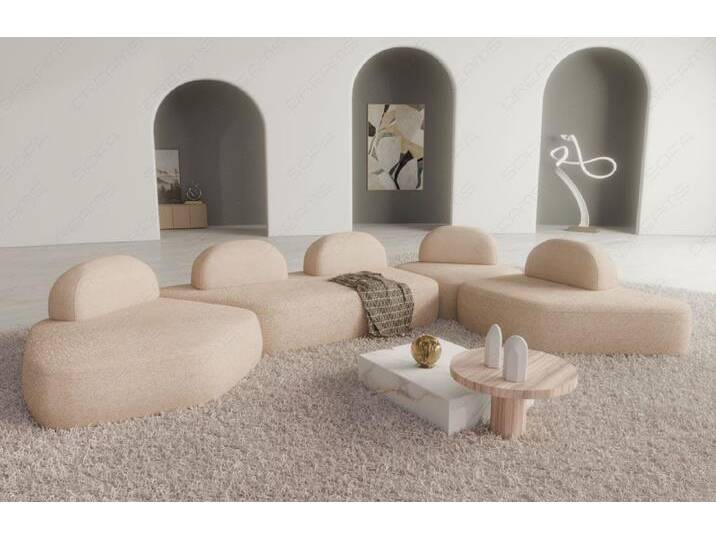 Sofa Dreams Wohnlandschaft Saragossa U Form Design Lounge Couch, 6-Sitzer, Stoffbezüge in vielen Farben, Webstoff-Camel von sofa-dreams