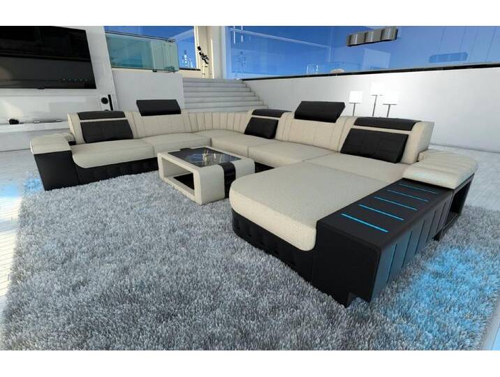 Sofa Dreams Wohnlandschaft Sofa Couch Stoff Bellagio XXL U Form Polster Stoffsofa, mit LED, Designersofa, schwarz weiß von sofa-dreams