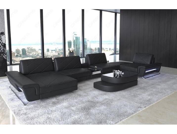 Sofa Dreams Wohnlandschaft Sofa Leder Bari U Form Ledersofa, Couch, mit LED, verstellbare Rückenlehnen, Designersofa, schwarz, schwarz Sofa Dreams Wohnlandschaft Sofa Leder Bari U Form Ledersofa, Couch, mit LED, verstellbare Rückenlehnen, Designersofa, schwarz, schwarz von sofa-dreams