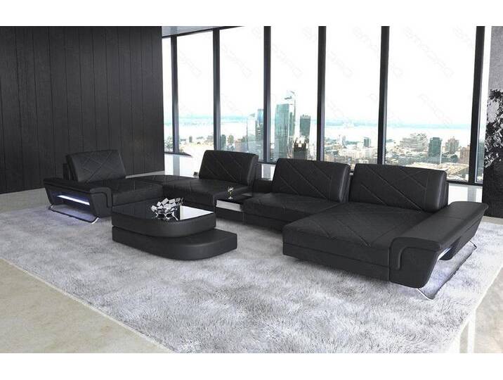 Sofa Dreams Wohnlandschaft Sofa Leder Bari U Form Ledersofa, Couch, mit LED, verstellbare Rückenlehnen, Designersofa, schwarz, schwarz von sofa-dreams