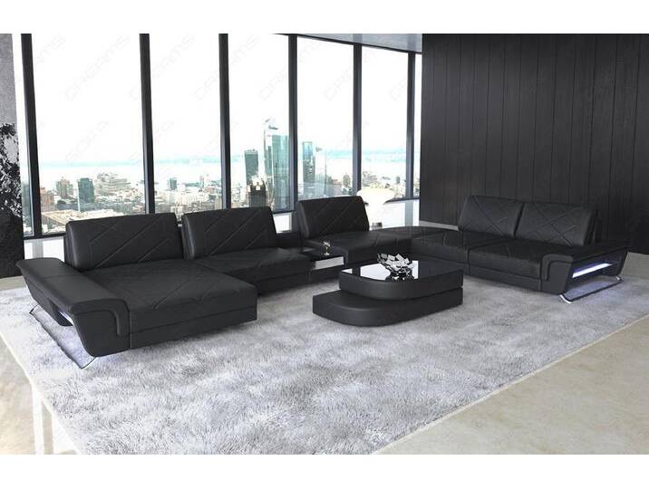 Sofa Dreams Wohnlandschaft Sofa Leder Bari XXL U Form Ledersofa, Couch, mit LED, verstellbare Rückenlehnen, Designersofa, schwarz, schwarz von sofa-dreams