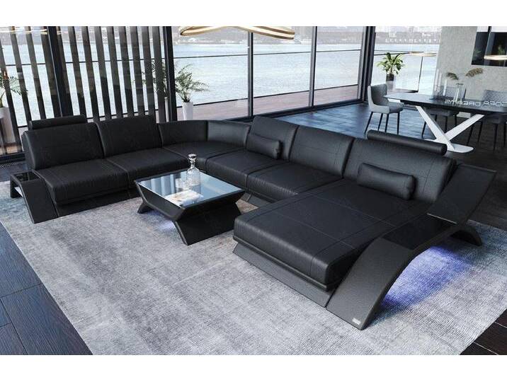 Sofa Dreams Wohnlandschaft Sofa Leder Calabria XXL U Form Ledersofa, Couch, mit LED Beleuchtung, USB Anschluss und Multifunktions-Console, schwarz Sofa Dreams Wohnlandschaft Sofa Leder Calabria XXL U Form Ledersofa, Couch, mit LED Beleuchtung, USB Anschluss und Multifunktions-Console, schwarz von sofa-dreams