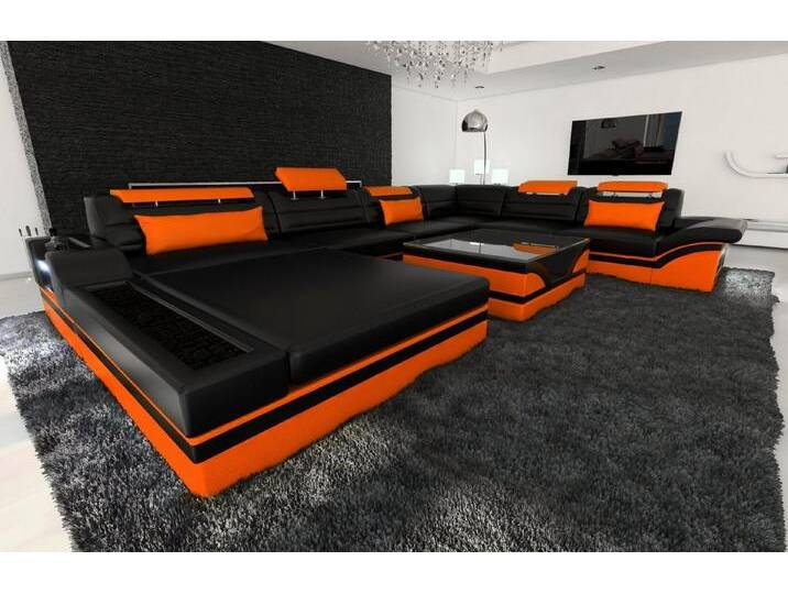 Sofa Dreams Wohnlandschaft Sofa Leder Couch Mezzo XXL U Form Ledersofa, Couch, mit LED, Designersofa, orange schwarz Sofa Dreams Wohnlandschaft Sofa Leder Couch Mezzo XXL U Form Ledersofa, Couch, mit LED, Designersofa, orange schwarz von sofa-dreams