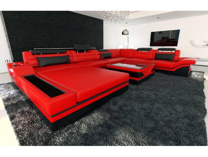 Sofa Dreams Wohnlandschaft Sofa Leder Couch Mezzo XXL U Form Ledersofa, Couch, mit LED, Designersofa, rot schwarz Sofa Dreams Wohnlandschaft Sofa Leder Couch Mezzo XXL U Form Ledersofa, Couch, mit LED, Designersofa, rot schwarz von sofa-dreams