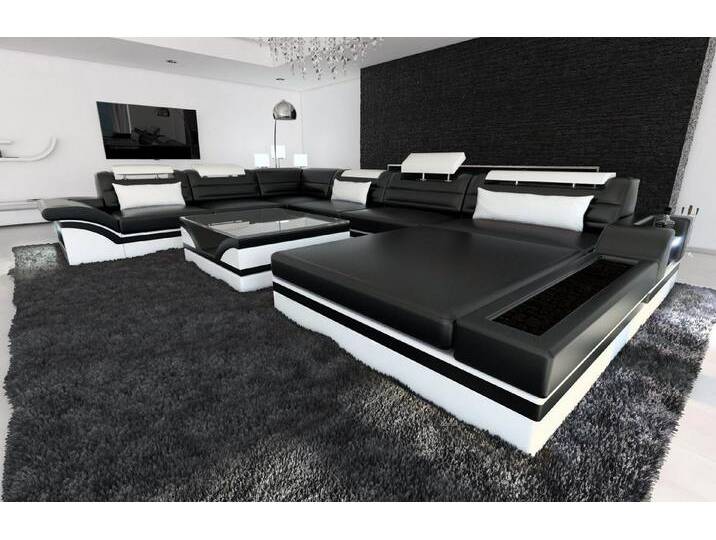 Sofa Dreams Wohnlandschaft Sofa Leder Couch Mezzo XXL U Form Ledersofa, Couch, mit LED, Designersofa, schwarz, Ohne Bettfunktion-RGB-LED-Beleuchtung Sofa Dreams Wohnlandschaft Sofa Leder Couch Mezzo XXL U Form Ledersofa, Couch, mit LED, Designersofa, schwarz, Ohne Bettfunktion-RGB-LED-Beleuchtung von sofa-dreams