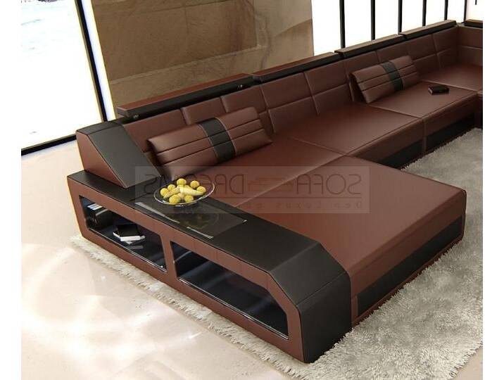 Sofa Dreams Wohnlandschaft Sofa Leder Ledercouch Arezzo U Form Ledersofa, braun schwarz, Mit Bettfunktion-RGB-LED-Beleuchtung, braun-schwarz von sofa-dreams