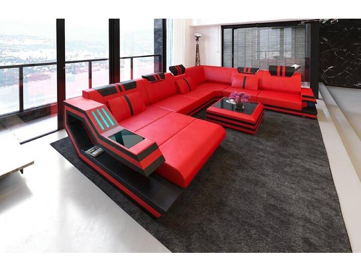 Sofa Dreams Wohnlandschaft Sofa Leder Ledercouch Ravenna XXL U Form Ledersofa, Couch, mit LED, Designersofa, rot schwarz Sofa Dreams Wohnlandschaft Sofa Leder Ledercouch Ravenna XXL U Form Ledersofa, Couch, mit LED, Designersofa, rot schwarz von sofa-dreams