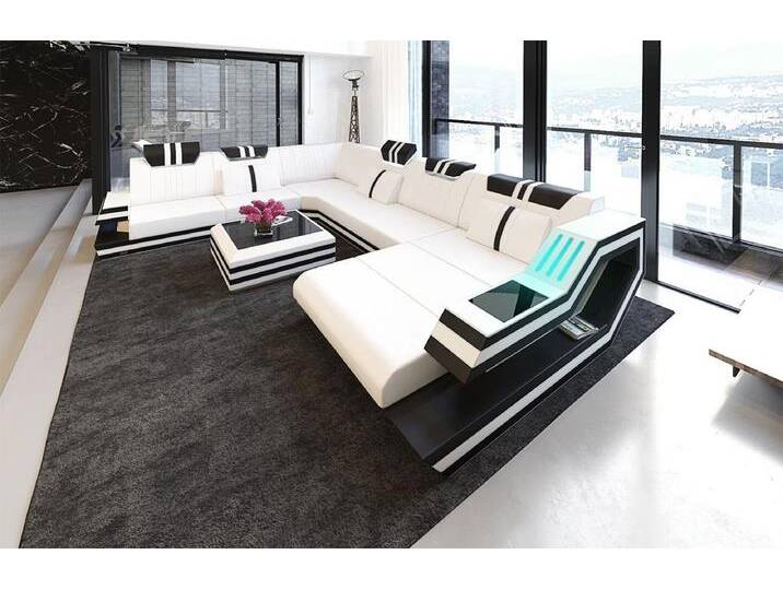 Sofa Dreams Wohnlandschaft Sofa Leder Ledercouch Ravenna XXL U Form Ledersofa, Couch, mit LED, Designersofa, schwarz weiß Sofa Dreams Wohnlandschaft Sofa Leder Ledercouch Ravenna XXL U Form Ledersofa, Couch, mit LED, Designersofa, schwarz weiß von sofa-dreams