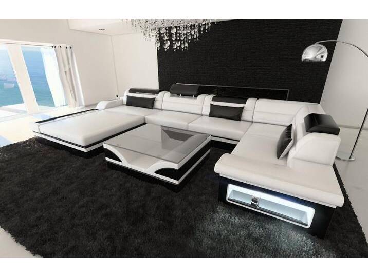 Sofa Dreams Wohnlandschaft Sofa Leder Mezzo U Form Ledersofa, Couch, mit LED, Designersofa, schwarz weiß, Ohne Bettfunktion-RGB-LED-Beleuchtung von sofa-dreams