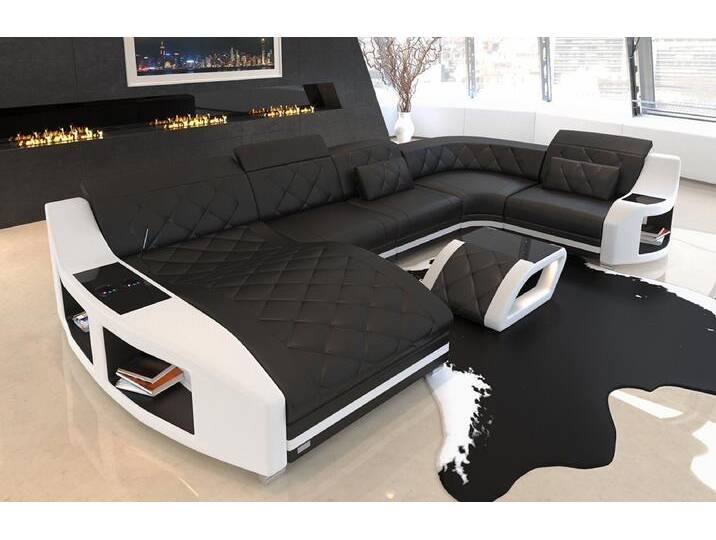 Sofa Dreams Wohnlandschaft Sofa Leder Swing U Form Ledersofa Ledercouch, Couch, mit LED, Designersofa, schwarz, Ohne Bettfunktion-RGB-LED-Beleuchtung von sofa-dreams