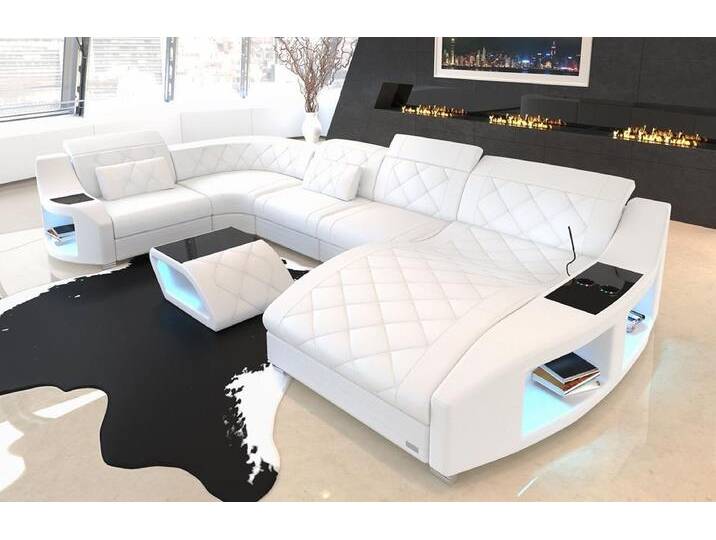 Sofa Dreams Wohnlandschaft Sofa Leder Swing U Form Ledersofa Ledercouch, Couch, mit LED, Designersofa, weiß, Ohne Bettfunktion-RGB-LED-Beleuchtung von sofa-dreams