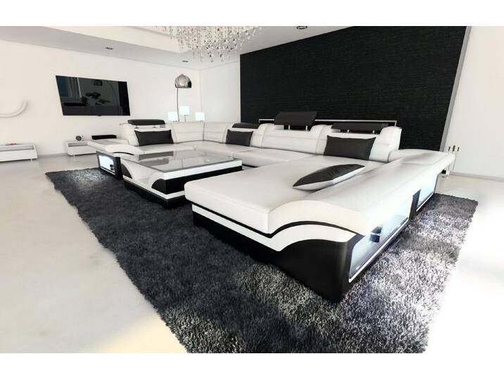 Sofa Dreams Wohnlandschaft Sofa Ledercouch Leder Enzo U Form Ledersofa, Couch, mit LED, Designersofa, schwarz weiß Sofa Dreams Wohnlandschaft Sofa Ledercouch Leder Enzo U Form Ledersofa, Couch, mit LED, Designersofa, schwarz weiß von sofa-dreams