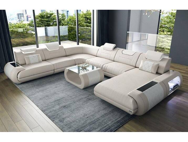 Sofa Dreams Wohnlandschaft Sofa Ledercouch Leder Rimini XXL U Form Ledersofa, Couch, mit LED, Designersofa, beige gelb Sofa Dreams Wohnlandschaft Sofa Ledercouch Leder Rimini XXL U Form Ledersofa, Couch, mit LED, Designersofa, beige gelb von sofa-dreams