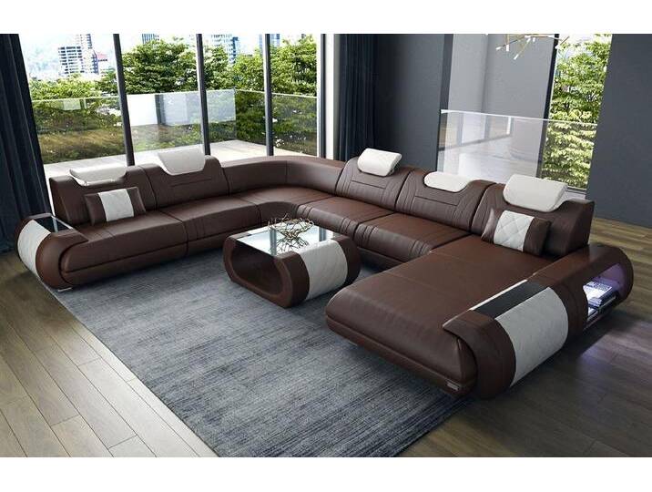 Sofa Dreams Wohnlandschaft Sofa Ledercouch Leder Rimini XXL U Form Ledersofa, Couch, mit LED, Designersofa, braun, Ohne Bettfunktion, braun-weiss Sofa Dreams Wohnlandschaft Sofa Ledercouch Leder Rimini XXL U Form Ledersofa, Couch, mit LED, Designersofa, braun, Ohne Bettfunktion, braun-weiss von sofa-dreams
