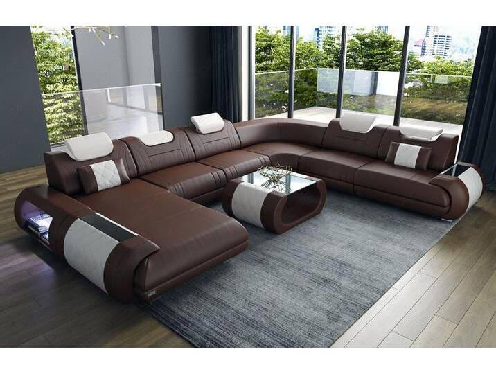 Sofa Dreams Wohnlandschaft Sofa Ledercouch Leder Rimini XXL U Form Ledersofa, Couch, mit LED, Designersofa, braun von sofa-dreams