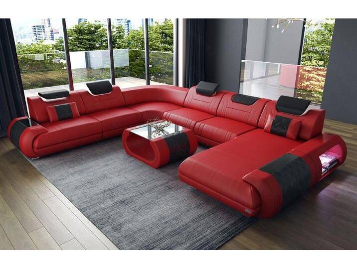 Sofa Dreams Wohnlandschaft Sofa Ledercouch Leder Rimini XXL U Form Ledersofa, Couch, mit LED, Designersofa, rot schwarz, Ohne Bettfunktion Sofa Dreams Wohnlandschaft Sofa Ledercouch Leder Rimini XXL U Form Ledersofa, Couch, mit LED, Designersofa, rot schwarz, Ohne Bettfunktion von sofa-dreams