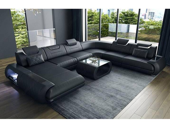 Sofa Dreams Wohnlandschaft Sofa Ledercouch Leder Rimini XXL U Form Ledersofa, Couch, mit LED, Designersofa, schwarz Sofa Dreams Wohnlandschaft Sofa Ledercouch Leder Rimini XXL U Form Ledersofa, Couch, mit LED, Designersofa, schwarz von sofa-dreams
