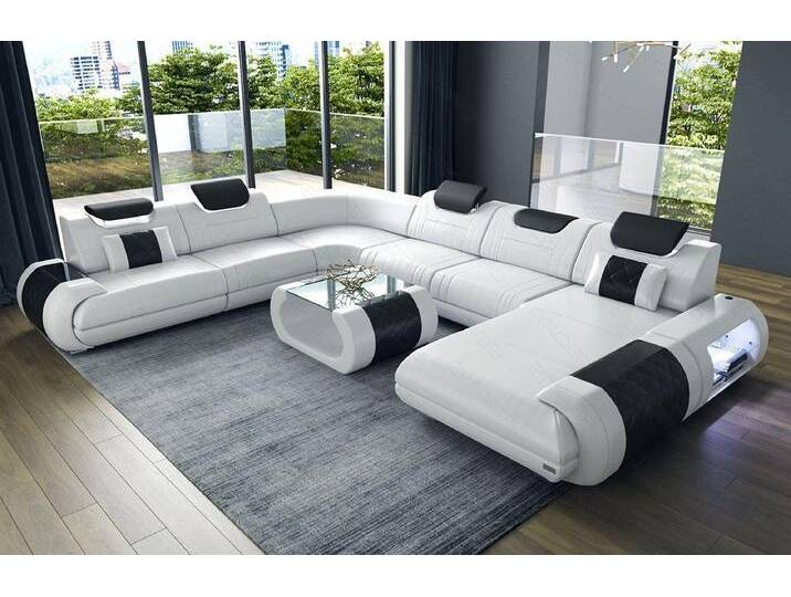 Sofa Dreams Wohnlandschaft Sofa Ledercouch Leder Rimini XXL U Form Ledersofa, Couch, mit LED, Designersofa, schwarz weiß, Ohne Bettfunktion Sofa Dreams Wohnlandschaft Sofa Ledercouch Leder Rimini XXL U Form Ledersofa, Couch, mit LED, Designersofa, schwarz weiß, Ohne Bettfunktion von sofa-dreams