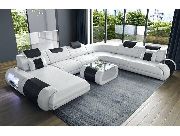 Sofa Dreams Wohnlandschaft Sofa Ledercouch Leder Rimini XXL U Form Ledersofa, Couch, mit LED, Designersofa, schwarz weiß von sofa-dreams
