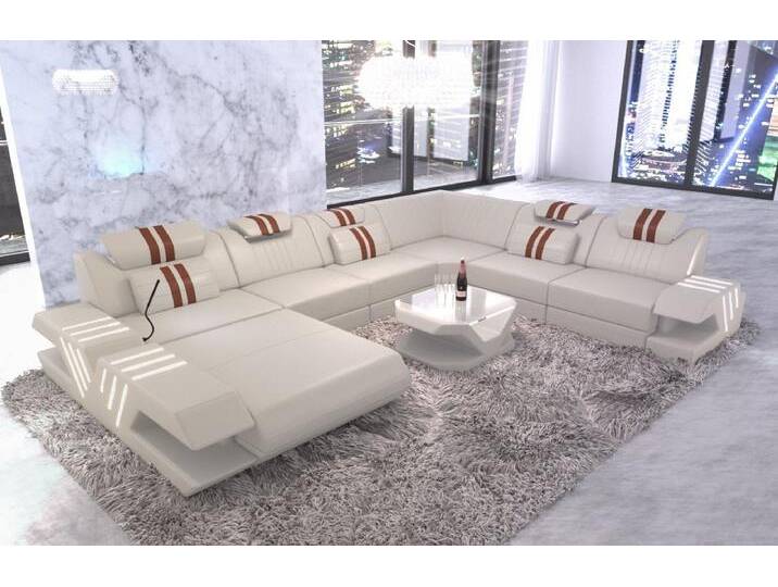 Sofa Dreams Wohnlandschaft Sofa Ledercouch Leder Venedig XXL U Form Ledersofa, Couch, mit LED, Designersofa, beige braun gelb von sofa-dreams