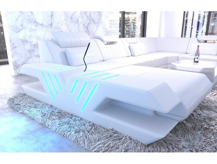Sofa Dreams Wohnlandschaft Sofa Ledercouch Leder Venedig XXL U Form Ledersofa, Couch, mit LED, Designersofa, weiß von sofa-dreams