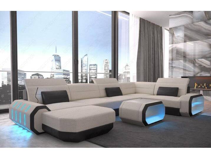 Sofa Dreams Wohnlandschaft Stoff Polster Designer Sofa Roma U Form H Strukturstoff Stoffsofa, bunt schwarz, Ohne Bettfunktion, elfenbein-schwarz von sofa-dreams