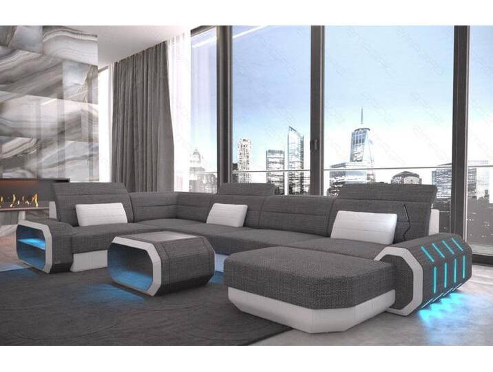 Sofa Dreams Wohnlandschaft Stoff Polster Designer Sofa Roma U Form H Strukturstoff Stoffsofa, grau, Mit Bettfunktion, grau-weiß von sofa-dreams