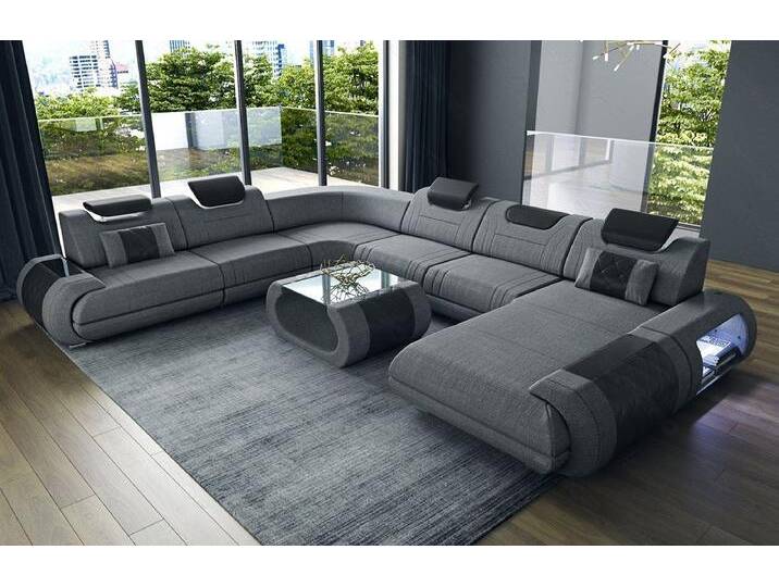 Sofa Dreams Wohnlandschaft Stoff Polsterstoff Sofa Rimini XXL H Strukturstoff Stoffsofa, grau schwarz, Mit Bettfunktion, grau-schwarz von sofa-dreams