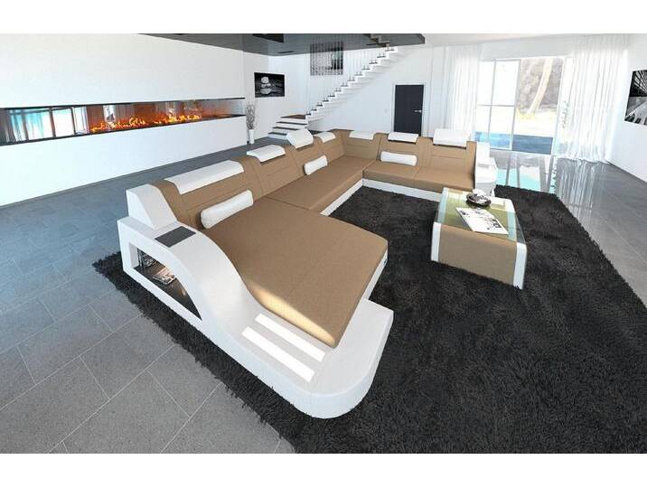 Sofa Dreams Wohnlandschaft Stoff Sofa Couch Stoff Polster Wohnlandschaft Palermo, XXL U Form Stoffsofa mit LED, USB-Anschluss, Schlafsofa, Designersofa, braun Sofa Dreams Wohnlandschaft Stoff Sofa Couch Stoff Polster Wohnlandschaft Palermo, XXL U Form Stoffsofa mit LED, USB-Anschluss, Schlafsofa, Designersofa, braun von sofa-dreams