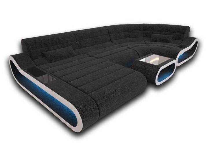Sofa Dreams Wohnlandschaft Stoffsofa Couch Polstersofa Concept U Form Stoff Sofa, mit LED, Designersofa mit ergonomischer Rückenlehne, schwarz weiß von sofa-dreams