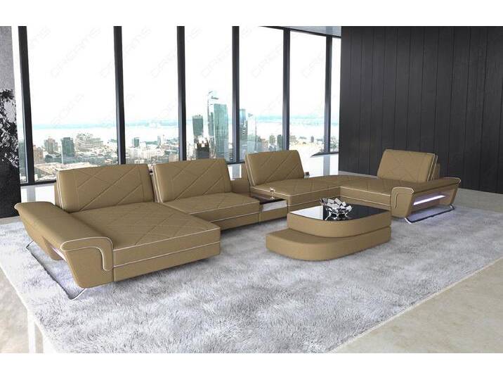 Sofa Dreams Wohnlandschaft Stoffsofa Couch Polstersofa Stoff Bari U Form Polster Sofa, Mikrofaser, mit LED, USB_Anschluss, Stauraum, Designersofa von sofa-dreams