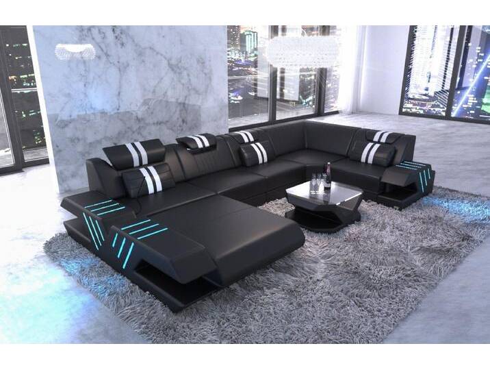 Sofa Dreams Wohnlandschaft Venedig U Form Leder, Couch, mit LED, Designersofa, schwarz, Ohne Bettfunktion, schwarz-weiß von sofa-dreams