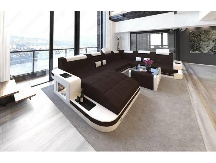 Sofa Dreams Wohnlandschaft Wave XXL Strukturstoff, Ottomane, 6-Sitzer, opt. Bettfunktion, LED-Beleuchtung, USB, Webstoff, braun grau, Mit Bettfunktion von sofa-dreams