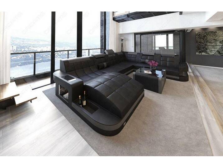 XXL Wohnlandschaft Wave mit Ottomane, U-Form, Echtleder, integrierte LED-Beleuchtung, verstellbare Kopfstützen, modern XXL Wohnlandschaft Wave mit Ottomane, U-Form, Echtleder, integrierte LED-Beleuchtung, verstellbare Kopfstützen, modern von sofa-dreams