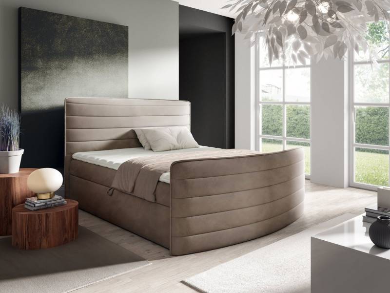 AN-MOEBEL4U Boxspringbett Doppelbett CLEO Velourstoff seitliche Bettkästen Bonellmatratze Topper (pro Set vier Packstücke), 140x200 von AN-MOEBEL4U
