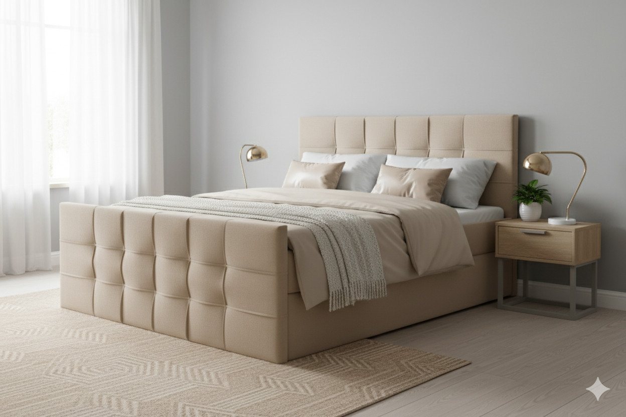 AN-MOEBEL4U Boxbett KARO mit Bettkasten, Topper (Stauraum, Schlafzimmer), Bonellfederkernmatratze von AN-MOEBEL4U