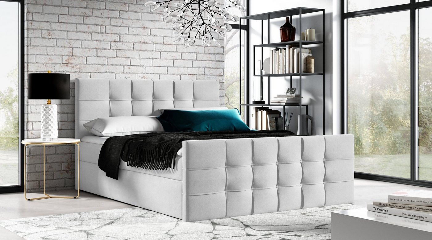 AN-MOEBEL4U Boxbett KARO mit Bettkasten, Topper (Stauraum, Schlafzimmer), Bonellfederkernmatratze von AN-MOEBEL4U