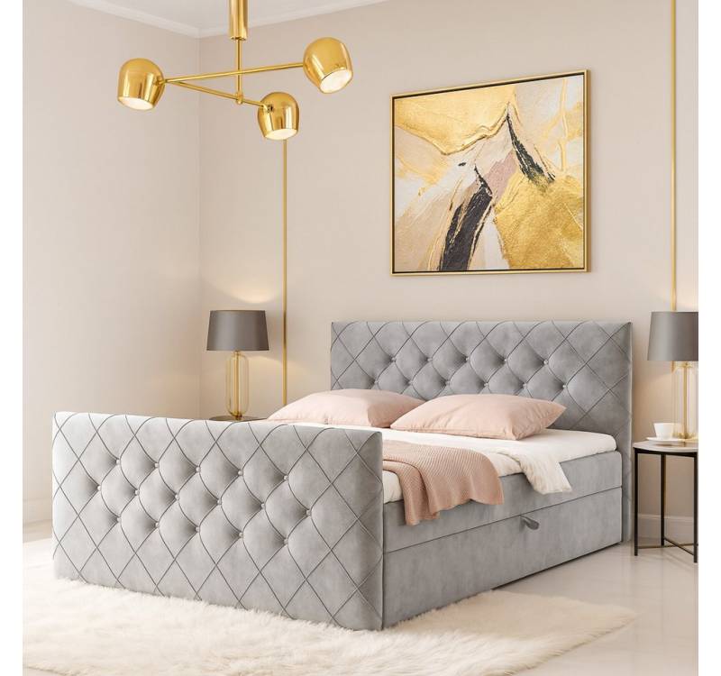 AN-MOEBEL4U Boxbett MALAGA Bett mit Bettkasten, Matratze, Topper & gepolstertem Kopfteil (inkl. Topper & Matratze), Boxspringbett mit Stauraum von AN-MOEBEL4U